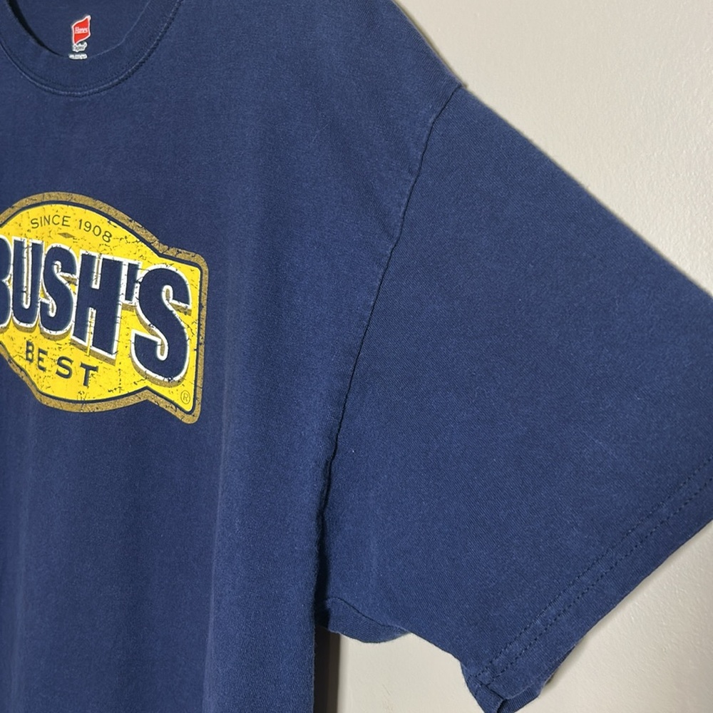 Bush’s Best Baked Beans Navy Blue Hanes Crew Neck Short Sleeve Shirt Size XL - Picture 4 of 9